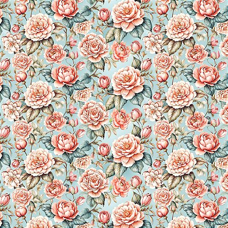 Tricoline Digital Floral Camélias e Tulipas, 50cm x 1,50mt
