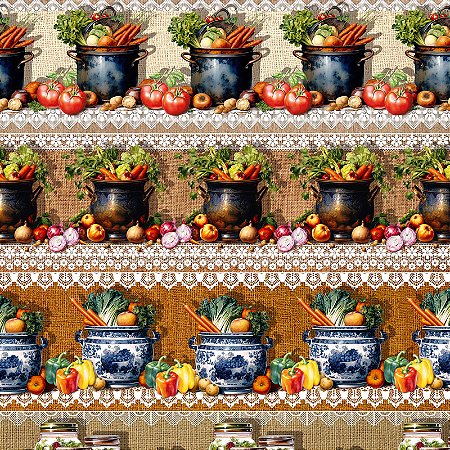 Tricoline Digital Barrado Bom Sabor Legumes, 50cm x 1,50mt
