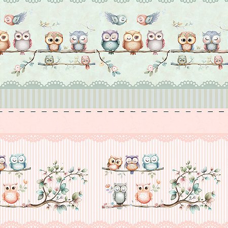 Tricoline Digital Barrado de Corujas, 100%Alg. 50cm x 1,50mt