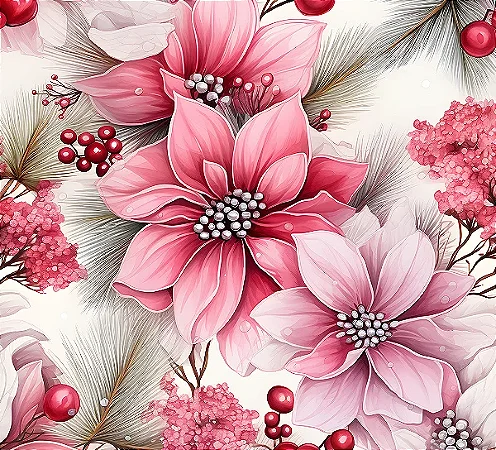 Tricoline Digital Natal Rosa 2, 100% Algodão, 50cm x 1,50mt