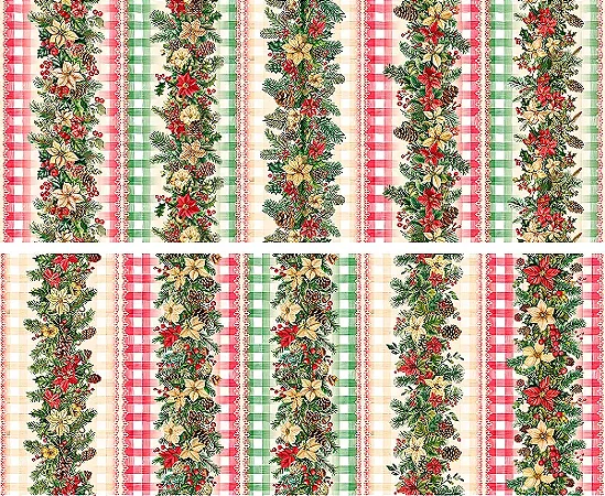 Tricoline Barrado Floral Natalino Xadrez, 50cm x 1,50mt