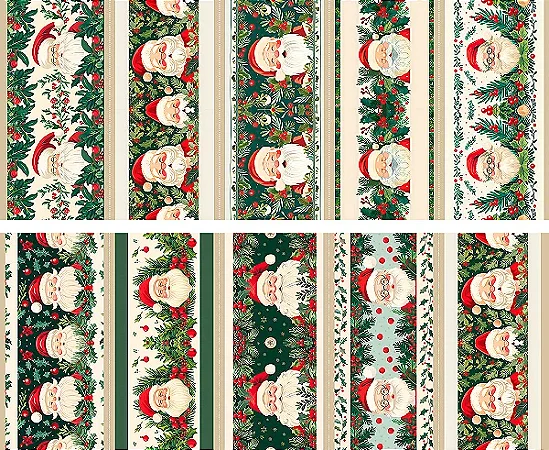 Tricoline Barrado Papais Noeis, 100% Algodão, 50cm x 1,50mt