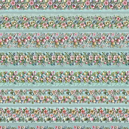 Tricoline Barrado Frutas e Flores Elegantes, 50cm x 1,50mt