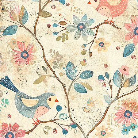 Tricoline Digital Modern Bird 02, 100% Algodão 50cm x 1,50mt