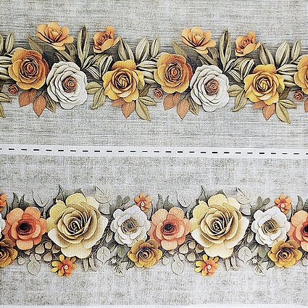 Tricoline Digital Barrado Floral Laranja, 50cm x 1,50mt
