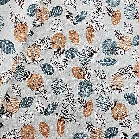 Cotton Linen Folhas 01, 80% Algodão 20% Linho, 50cm x 1,52mt