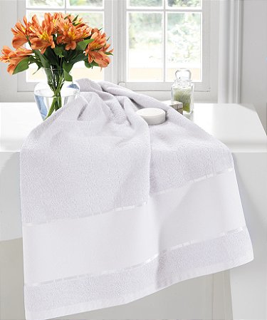 Toalha de Rosto Felpudo Branco, 100% Algodão, 50cm x 80cm