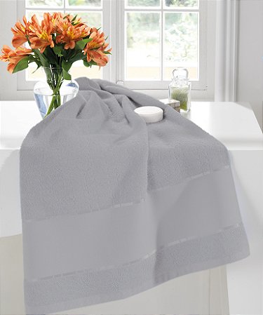 Toalha de Rosto Felpudo Cinza, 100% Algodão, 50cm x 80cm