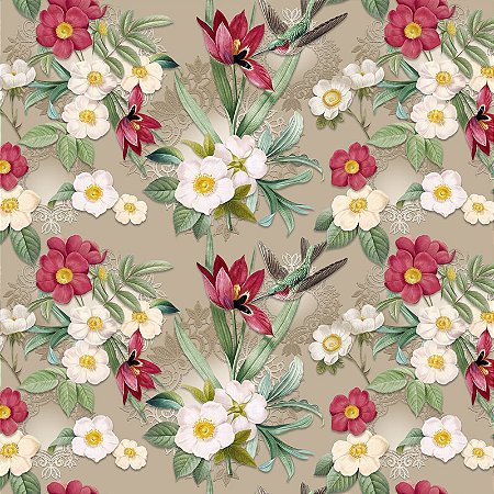 Tricoline Digital Tulipano Bege, 100% Algodão, 50cm x 1,50mt