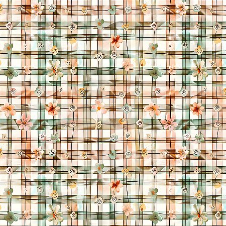 Tricoline Digital Floral Xadrez, 100% Algodão, 50cm x 1,50mt