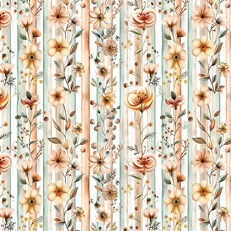 Tricoline Digital Floral M c/ Listras 100% Alg 50cm x 1,50mt