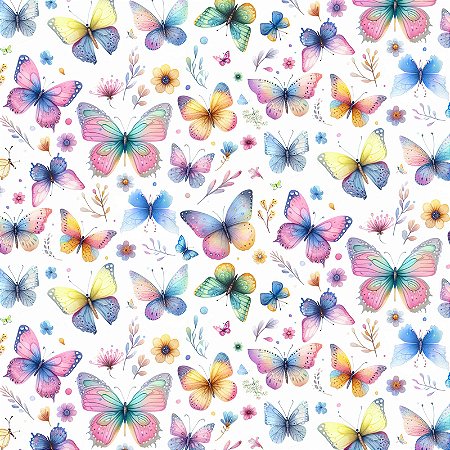 Tricoline Digital Borboletas, 100% Algodão, 50cm x 1,50mt