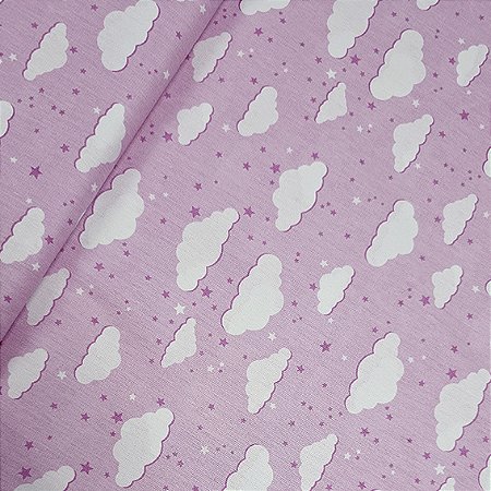 Tecido Tricoline Nuvens Rosa, 100% Algodão, 50cm x 1,50mt