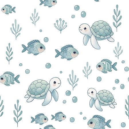 Tecido Fustão Digital Fundo do Mar, 100% Alg, 50cm x 1,50mt