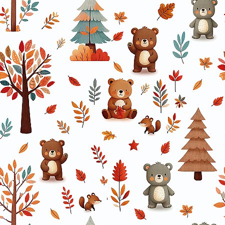 Flanela Estampado Digital Ursinhos na Floresta, 50cm X 78cm