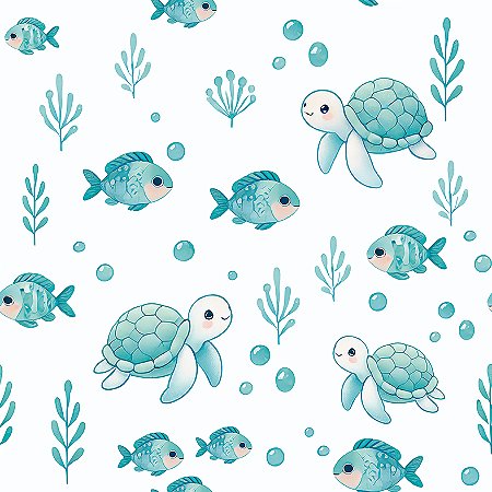 Flanela Estampado Digital Fundo do Mar, 100%Alg. 50cm X 78cm