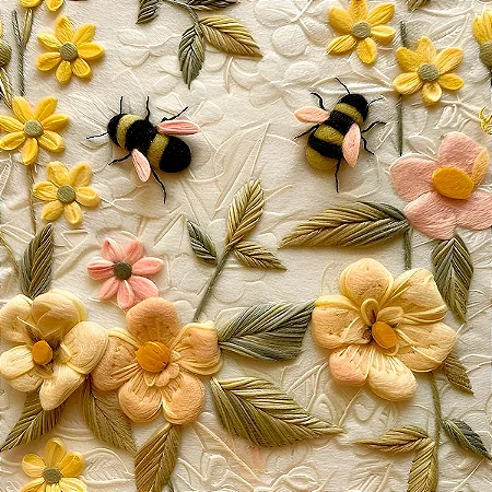 Tricoline Digital Natureza Abelhas Creme, 50cm x 1,50mt