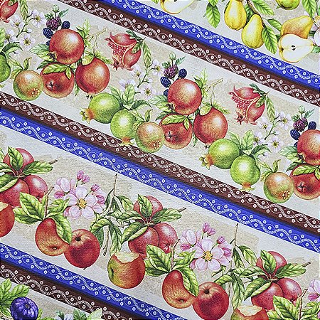 Tricoline Digital Barrado Frutas Suculentas, 50cm x 1,50mt