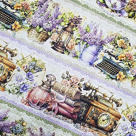 Tricoline Digital Barrado Chá Lavanda, 100%Alg 50cm x 1,50mt