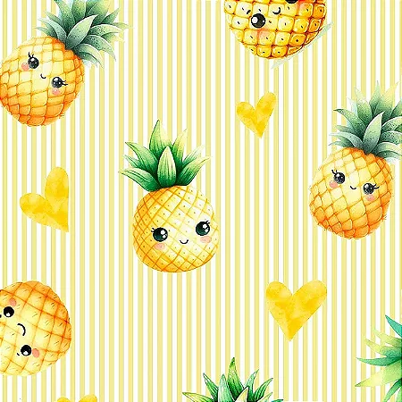 Tricoline Digital Frutinhas Abacaxi, 100% Alg. 50cm x 1,50mt
