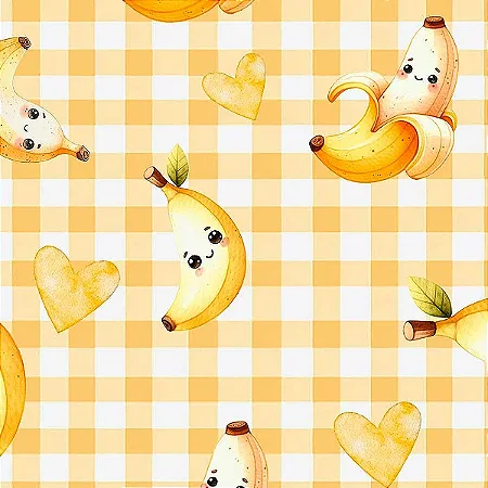 Tricoline Digital Frutinhas Banana, 100% Alg., 50cm x 1,50mt