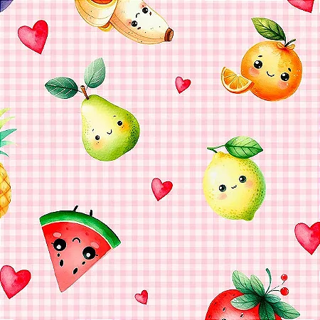 Tricoline Digital Salada de Frutas Rosa, 50cm x 1,50mt