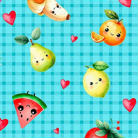 Tricoline Digital Salada de Frutas Azul, 50cm x 1,50mt