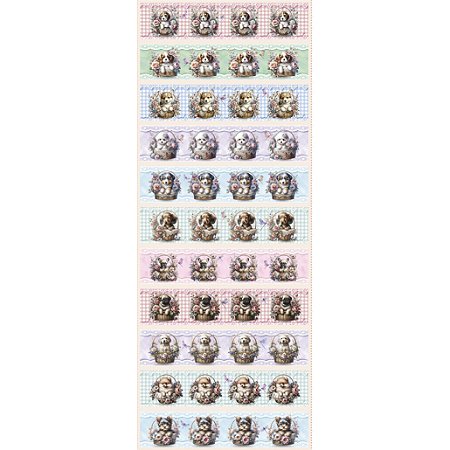 Tecido Tricoline Barrado Cachorrinhos 100%Alg. 54cm x 1,50mt