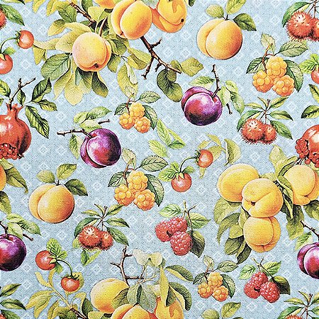 Tricoline Digital Frutas Fundo Azul, 100%Alg. 50cm x 1,50mt