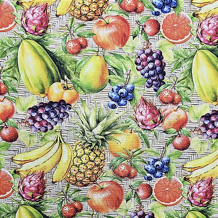 Tricoline Digital Frutas Fundo Bege, 100%Alg. 50cm x 1,50mt