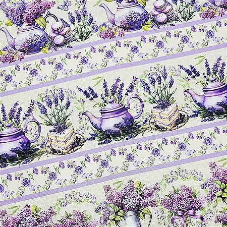 Tricoline Digital Barrado Lavandas, 100%Alg. 50cm x 1,50mt