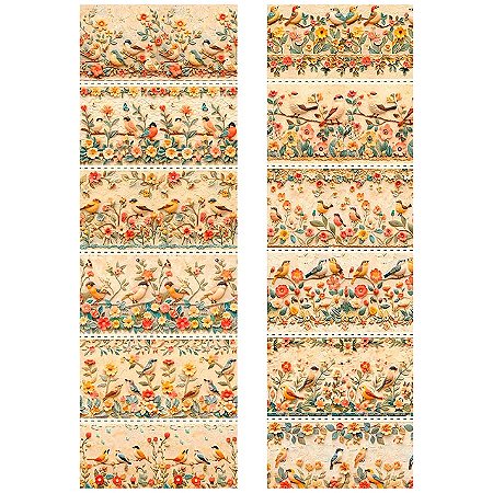 Tricoline Digital Barrado Pássaros e Flores, 50cm x 1,50mt