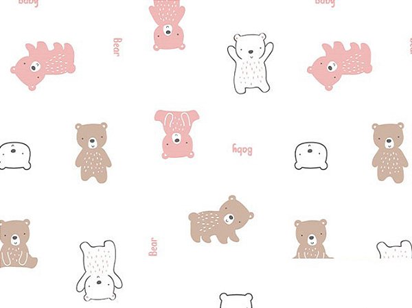 Tecido Tricoline Digital Ursinhos Rosa, 50cm x 1,50mt