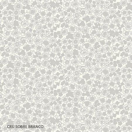 Tricoline Floral Miúdo Cru com Branco, 100%Alg 50cm x 1,50mt