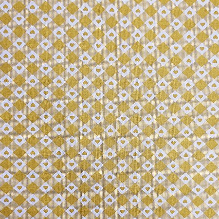 Tricoline Xadrez com Corações Amarelo 100%Alg. 50cm x 1,50mt