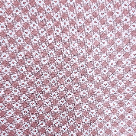 Tricoline Xadrez com Corações Rosa 100%Algodão 50cm x 1,50mt