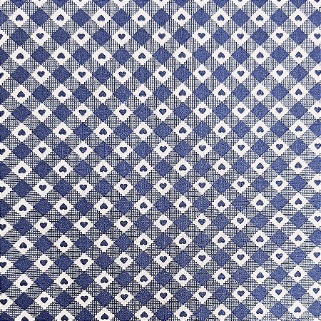Tricoline Xadrez com Corações Azul 100%Algodão 50cm x 1,50mt