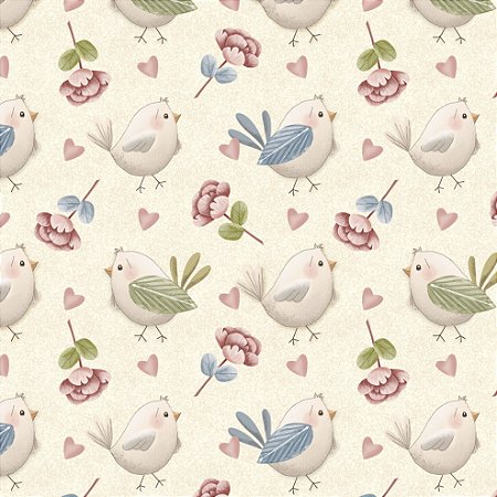 Tricoline Digital Meus Passarinhos, 100% Alg. 50cm x 1,50mt