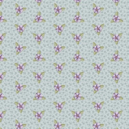 Tricoline Mini Floral Passarinhos Fundo Azul, 50cm x 1,50mt