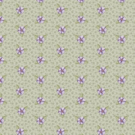 Tricoline Mini Floral Passarinhos Fundo Verde, 50cm x 1,50mt