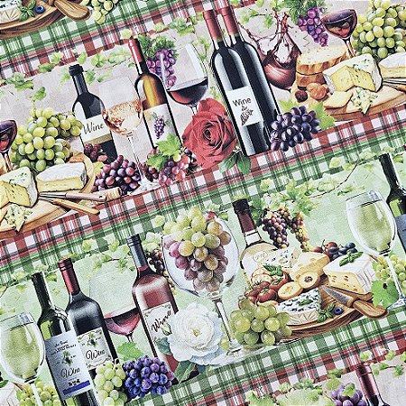 Tricoline Digital Barrado Vinhos, 100% Algodão 50cm x 1,50mt