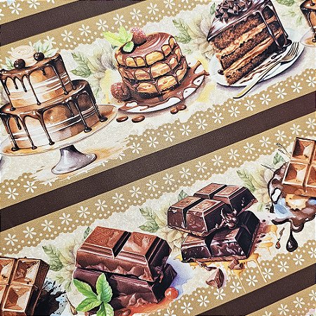 Tricoline Digital Barrado Chocolates, 100%Alg. 50cm x 1,50mt