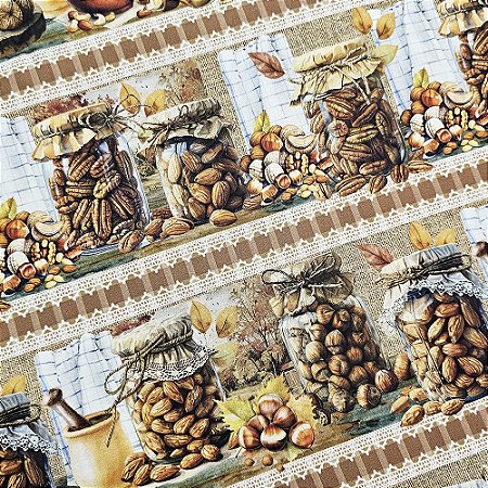 Tricoline Digital Barrado Potes de Castanhas, 50cm x 1,50mt