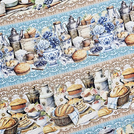 Tricoline Digital Barrado Mesa de Pães 100%Alg 50cm x 1,50mt