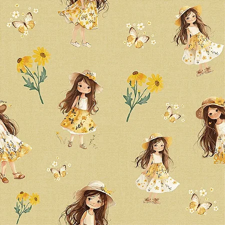 Tricoline Digital Amarelinha Menina 2, 100%Alg 50cm x 1,50mt