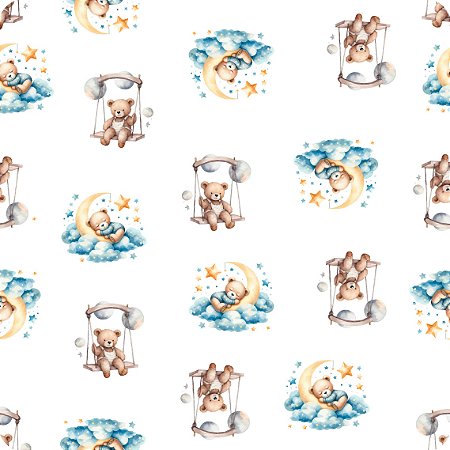 Tecido Flanela Est. Digital Ursinhos com Núvens, 50cm X 78cm