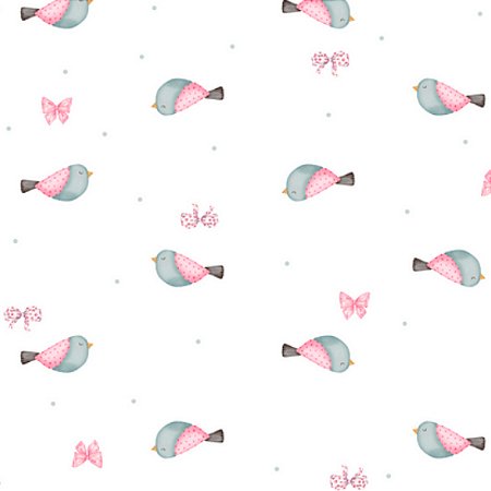 Tricoline Digital Pássaros e Laços, 100% Alg. 50cm x 1,50mt