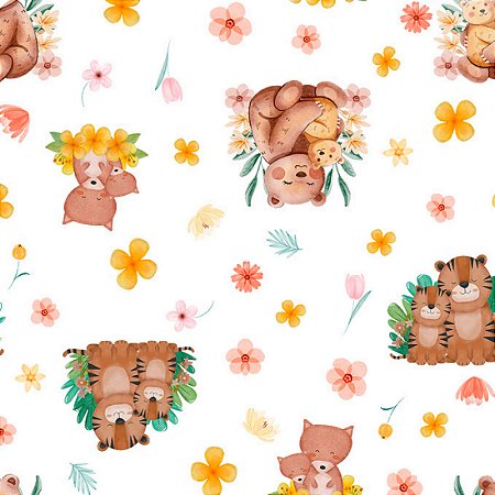 Tricoline Digital Animais Fofos, 100% Algodão, 50cm x 1,50mt