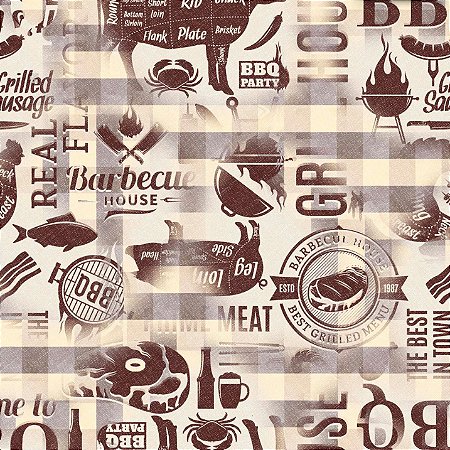Tecido Tricoline Digital Barbecue, 100%Algodão 50cm x 1,50mt