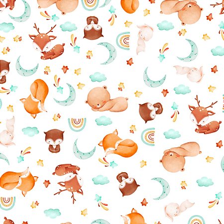 Tecido Piquet Dig. Animais Dormindo 01, 100%Alg 50cm x 1,43m